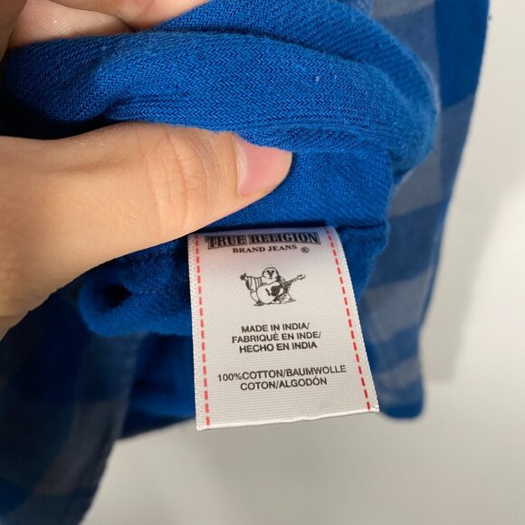 True Religion Blue Plaid Shirt Size S - Picture 4 of 6